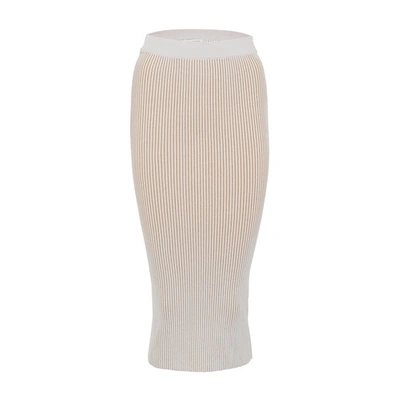 Anine Bing Julian Ribbed Stretch-knit Midi Skirt In Ivory And Camel