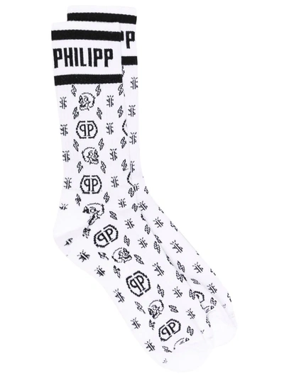 Philipp Plein Monogram-pattern Socks In White