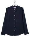 Mc2 Saint Barth Teen Band-collar Linen Shirt In Blue