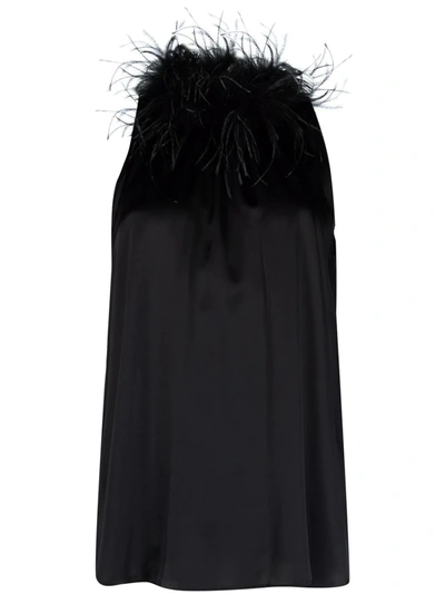 Styland Feather-collar Sleeveless Blouse In Black