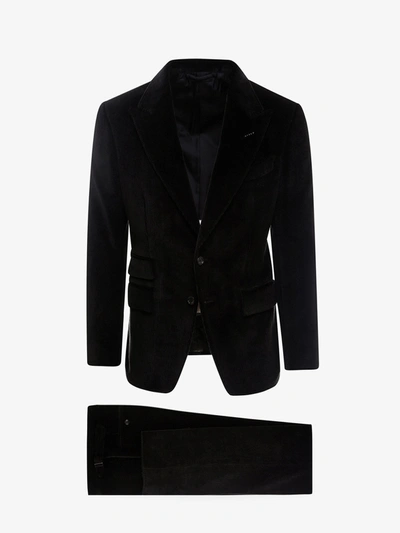 Tom Ford Ribbed Velvet Suit In Grey