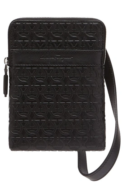 Ferragamo Gancio Embossed Leather Crossbody Bag In Black