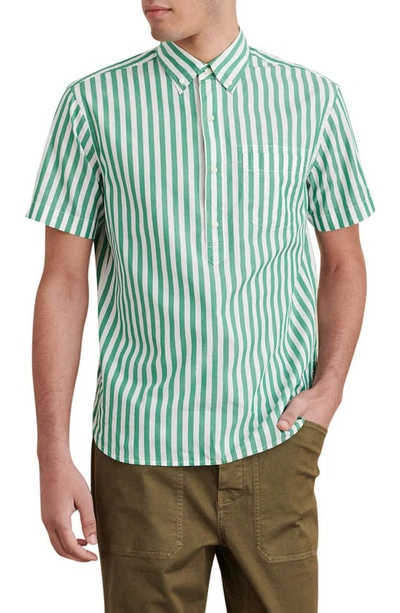 Alex Mill Stripe Short Sleeve Popover Button-down Shirt In Green/ White