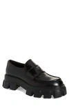 Prada Monolith Patent Leather Flatform Loafers In Nero