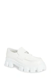 Prada Monolith Logo-plaque Loafers In Bianco