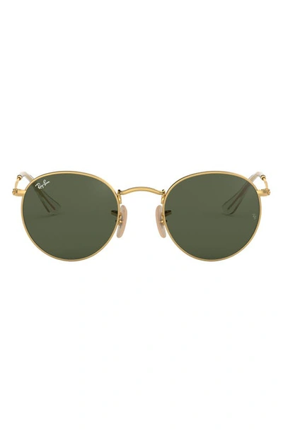 Ray Ban 50mm Round Sunglasses In Gold/ Green Solid