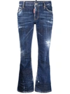 Dsquared2 Distressed-effect Cropped Flared Trousers In Blue