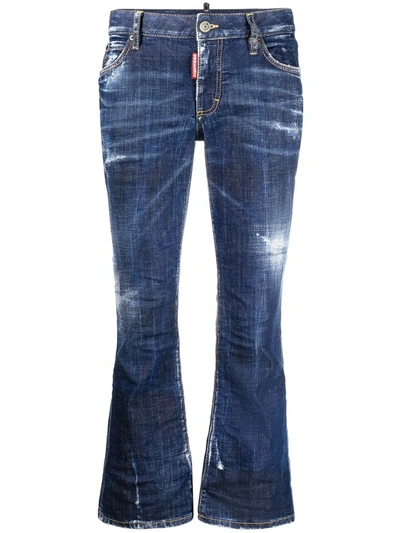 Dsquared2 Distressed-effect Cropped Flared Trousers In Blu