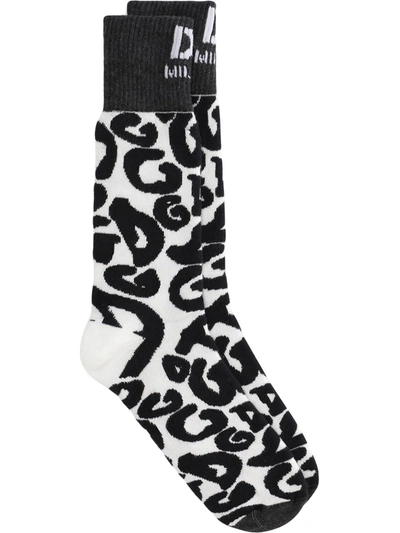 Dolce & Gabbana Stretch Cotton Socks With Jacquard Dg Logo In Black