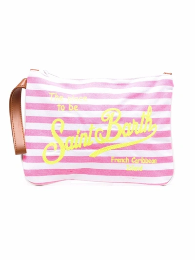 Mc2 Saint Barth Kids' Striped Clutch Bag In Pink And White