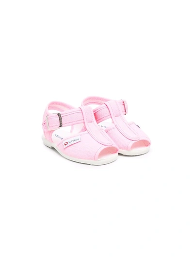 Superga Babies' 露趾扣环凉鞋 In Pink