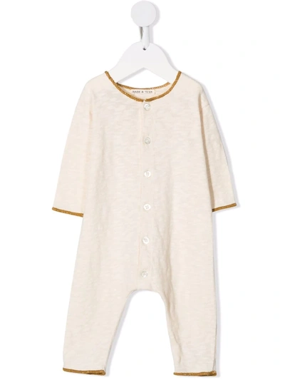 Babe And Tess Contrasting-trim Babygrow In Neutrals