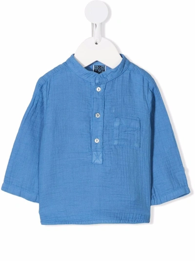 Bonton Babies' Patch-pocket Cotton Shirt In Blue