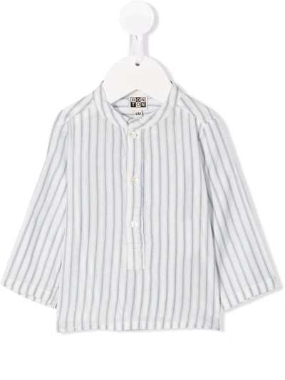 Bonton Babies' Stripe-print Collarless Shirt In White