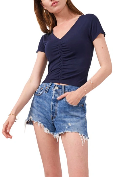 1.state Ruched Front Crop Top In Twilight Navy
