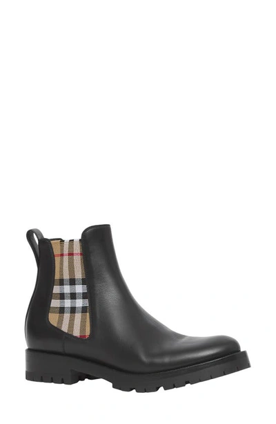 Burberry Vintage Check Detail Leather Chelsea Boots In Black