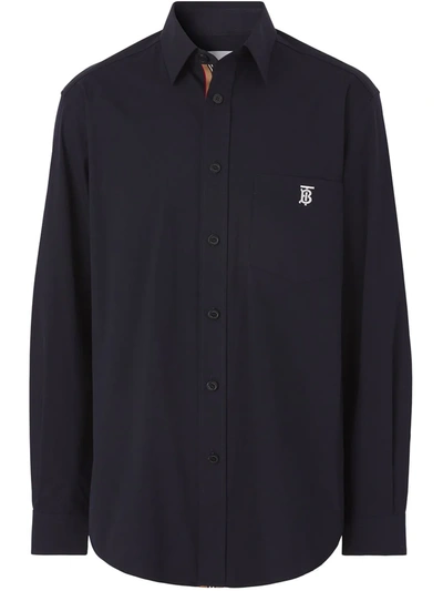 Burberry Monogram Motif Technical Cotton Shirt In Black