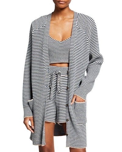 A.l.c Caspian Striped Cotton-blend Cardigan In Wheat Black Rain