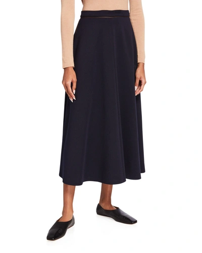 Max Mara Douglas Wool Maxi Skirt W/ Contrast Piping In Dark Blue