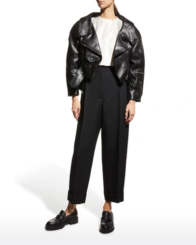 Alexander Mcqueen Milit Folded Straight-leg Trousers In Black