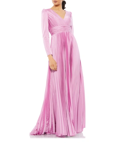Ieena For Mac Duggal Long-sleeve Pleated Chiffon A-line Gown In Lilac