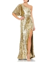 Mac Duggal Womens Sequined One Shoulder Evening Dress In Gold