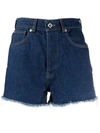 Rabanne Womens Indigo Beachwear Frayed-hem High-rise Denim Shorts 8 In Blau