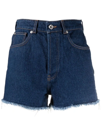 Paco Rabanne Womens Indigo Beachwear Frayed-hem High-rise Denim Shorts 8 In Blau