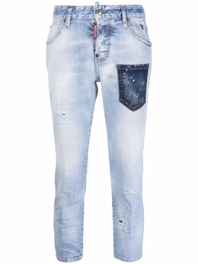 Dsquared2 Contrast-pocket Cropped Jeans In Blau