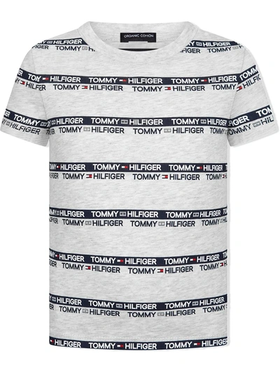 Tommy Hilfiger Teen Logo-stripe Cotton T-shirt In 灰色