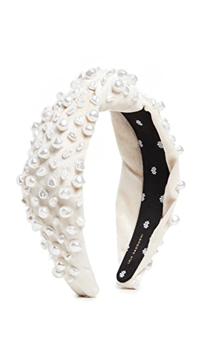 Lele Sadoughi Faux Pearl Beaded Velvet Knotted Headband In White