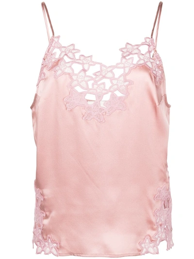 Fleur Du Mal Embroidered Lace Silk Camisole In Pink
