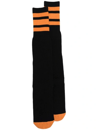 Kapital Striped Ribbed Socks In Black