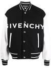 Givenchy Navy Blue And White Bomber Jacket In Wool And Leather In Black