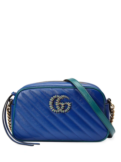Gucci Small Marmont Double G Shoulder Bag In Blue