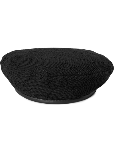 Gucci Double G Logo Crochet Beret In Black