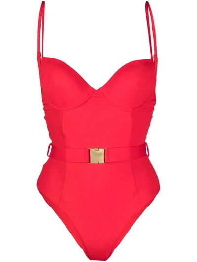 Noire Swimwear Underwired-cup Belted Swimsuit In Rot