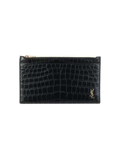 Saint Laurent Tiny Embossed Leather Pouch In Nero