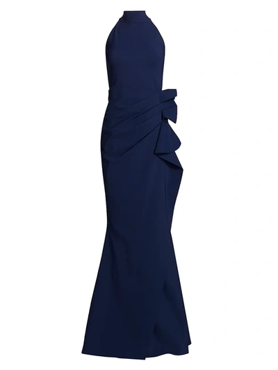 Chiara Boni La Petite Robe Gudrum Halter Ruffle Gown In Blue Notte