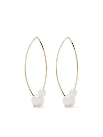 Mizuki 14kt Yellow Gold Medium Double Pearl Open Marquis Earrings