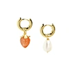I'mmany London Organic Fruit And Pearl Asymmetrical Hoop Earrings, 18k Gold Vermeil, Agate Strawberry In Hoop
