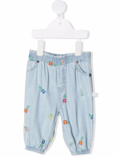 Stella Mccartney Babies' 花卉刺绣牛仔裤 In Blue