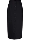 Raf Simons Logo Patch Buttoned-up Denim Midi Skirt In Black