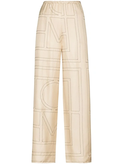 Totême Monogram Silk Straight-leg Ankle Pajama Pants In Brown