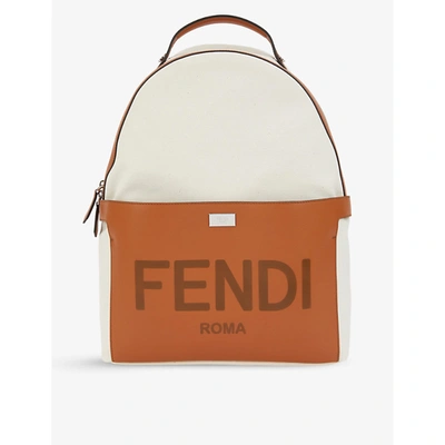 Fendi Logo-debossed Cotton-canvas And Leather Backpack In Brown Cream