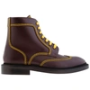 BURBERRY MENS BORDEAUX TOPSTITCHED LEATHER DERBY BOOTS