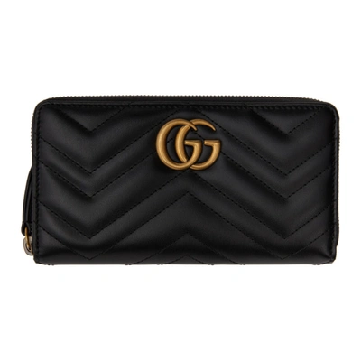 Gucci Black Gg Marmont Zip Around Wallet