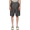 BEAMS GREY HERRINGBONE TWO-PLEATED EMBROIDERED SHORTS