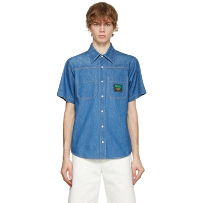 Gucci Blue Denim Boutique Patch Short Sleeve Shirt In Blau