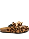 Jw Anderson Chain-embellished Leopard-print Calf Hair Slippers In Braun